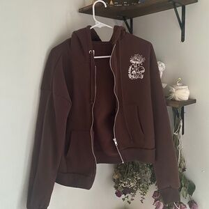 brown mushroom zip up jacket!!🍄